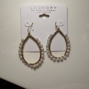 Laundry by Shelli Segal Gold and White Pearl Earrings